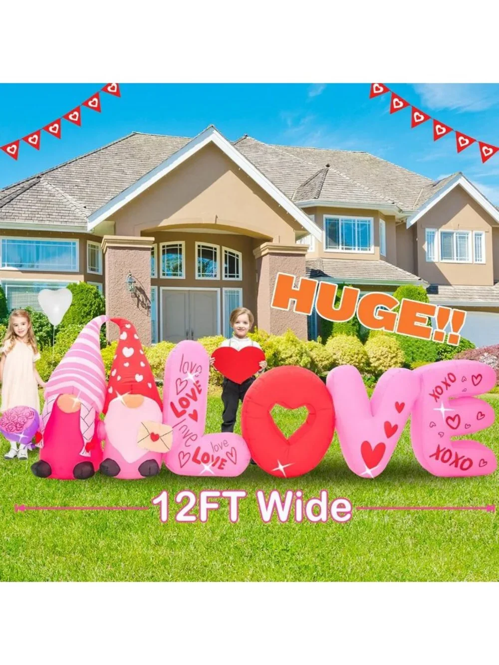 12FT Valentine's Day Inflatable Gnome with Rose - LED Outdoor Yard Decor, Spring